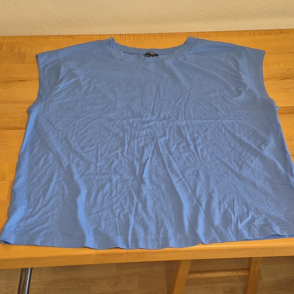 Express Blue Skimming Capped Sleeves Shirt - Picture 3 of 8